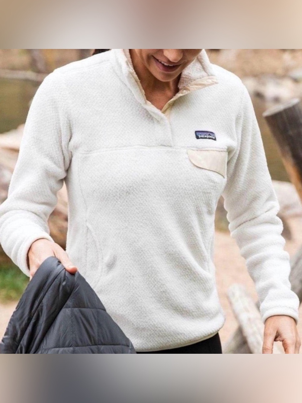 Patagonia Re-Tool Snap-T Fleece Pullover Cream White Large outdoor cozy warm